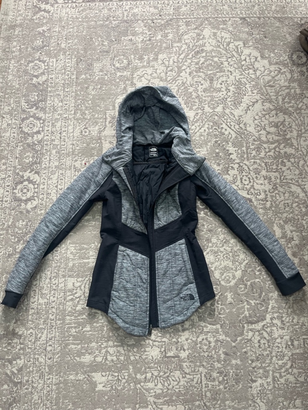 The North Face Heather Gray & Black Hooded Tech Jacket